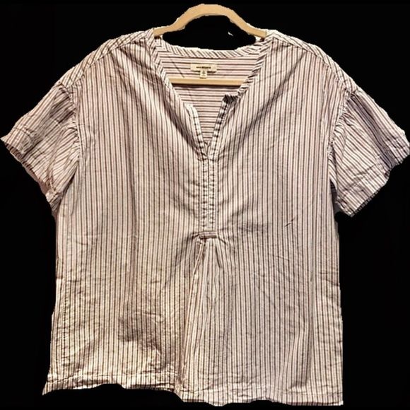 max studio•babydoll top oversized striped blouse shirt - Picture 5 of 8